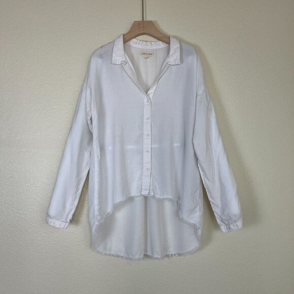 Cloth & Stone Women's Size M White Frayed Hem Button Down Tunic Shirt Boho - Picture 1 of 15